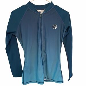 ATTRACO Long‎ Sleeve Rash Guard UV Sun Protection Zipper Gradient Swim Top Small